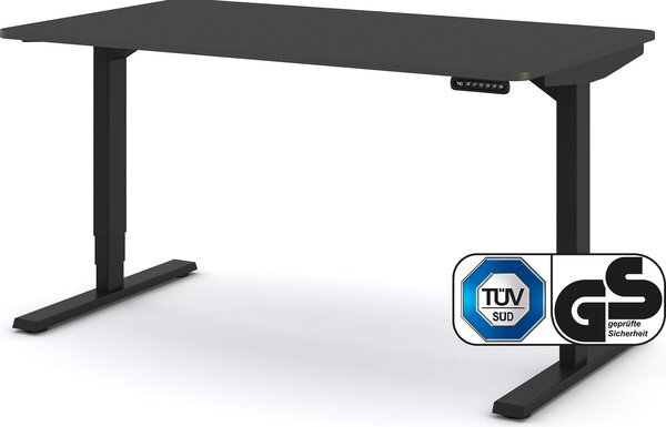 ASSMANN Scrivania regolabile elettricamente in altezza Y-Line Curved Antracite Nero, 140x80cm, funzione memoria, doppio motore