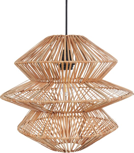 BELIANI Lampada a sospensione in rattan naturale paralume nero base in ferro lampada da soffitto illuminazione boho soggiorno sala da pranzo