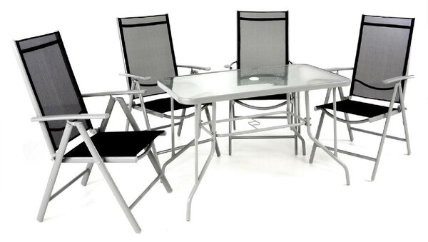 Set di mobili da giardino 5 pezzi VCM | sedie pieghevoli | set da giardino | tavolo in vetro | gruppo di sedute | set da giardino