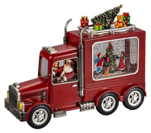 Konstsmide 4318-550 Lanterna ad acqua Babbo Natale in camion, rossa, riempita d'acqua, 1 diodo bianco caldo, a batteria, per interni, timer 5h