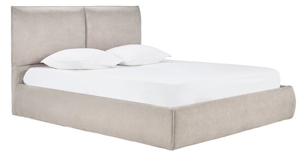 Letto contenitore matrimoniale 160x200 cm in tessuto di ciniglia beige VIGO