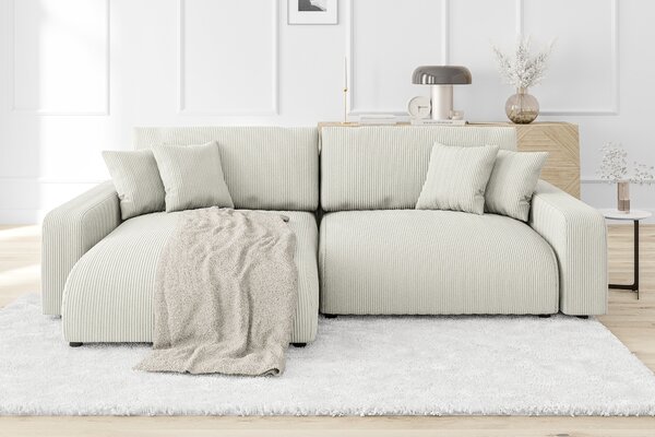 S-STYLE MÖBEL - Divano ad angolo Emma con funzione letto e contenitore in tessuto di velluto a coste, ottimo comfort di seduta, pouf a sinistra, L/P/A: 234 cm / 170 cm / 78 cm