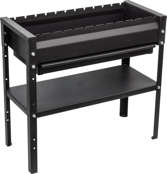 KVOTA Mangal Grill 80 cm - griglia a carbonella in acciaio da 2 mm, ripiano regolabile in altezza, cassetto per la cenere, 12 appoggi per lo spiedo, incluse pinze e attizzatoio