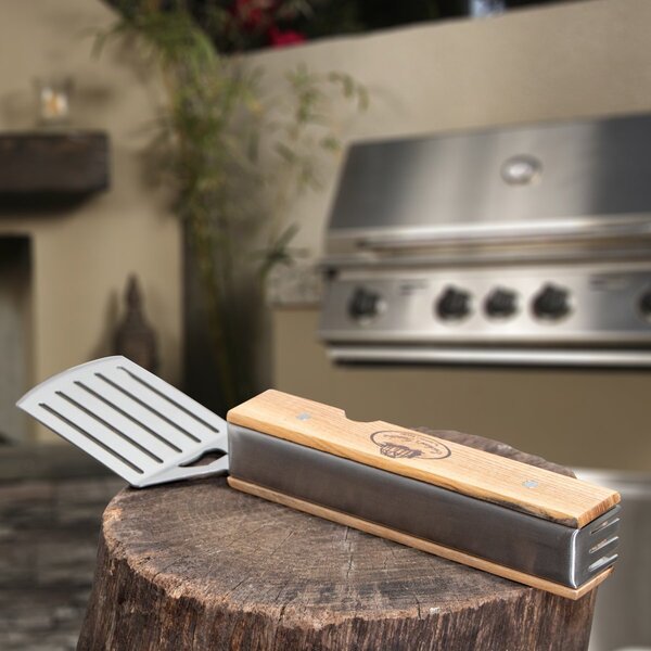 Multitool per barbecue in legno e ferro, pieghevole, 3 strumenti, barbecue