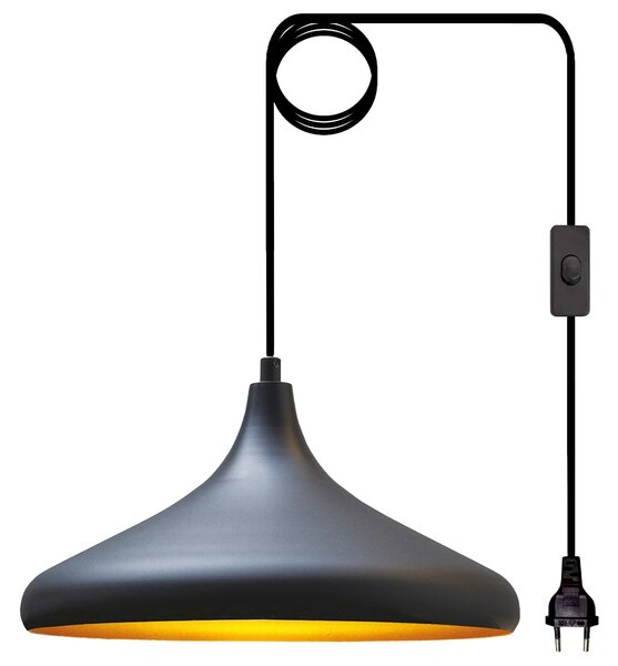 Lampada a sospensione Champion con spina 35 cm, lampada in metallo nero