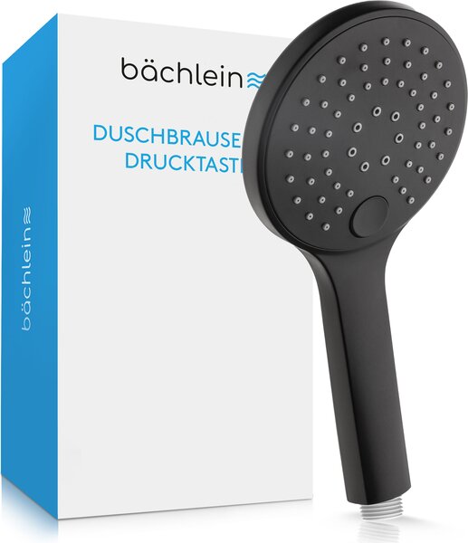 Soffione universale Bächlein - Soffione con 3 modalità di getto, facile da cambiare con il pratico pulsante - Soffione rotondo nero opaco - Doccetta con attacco standard G 1/2"
