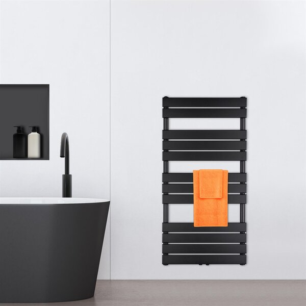 VILSTEIN radiatore da bagno, radiatore da bagno, radiatore per asciugamani attacco laterale e attacco centrale, radiatore da bagno a pannello piatto, radiatore per asciugamani a pannello, nero, 703W, 120x60 cm