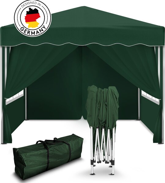 Gazebo pieghevole Kronenburg 3x3 m - Impermeabile, protezione UV 50+, 4 pannelli laterali, verde