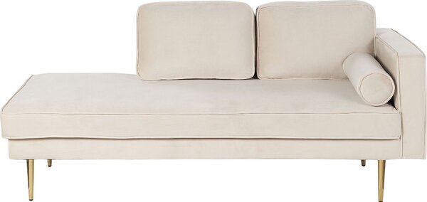 BELIANI Lounger Beige Cuscino in velluto Lato destro Testata con gambe in metallo Design moderno