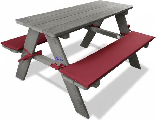 Coemo Set di sedute per bambini grigio Tavolo da picnic con imbottitura Tavolo da gioco Tavolo da giardino in legno
