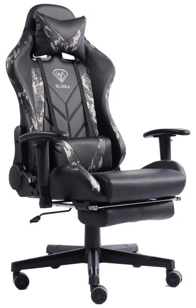 Sedia da gaming con poggiapiedi e braccioli ergonomici 4D; sedia da gaming dal design ergonomico in stile sportivo; sedia da gaming con cuscini di sostegno per la schiena regolabili; sedia da ufficio; colore: nero/grigio militare