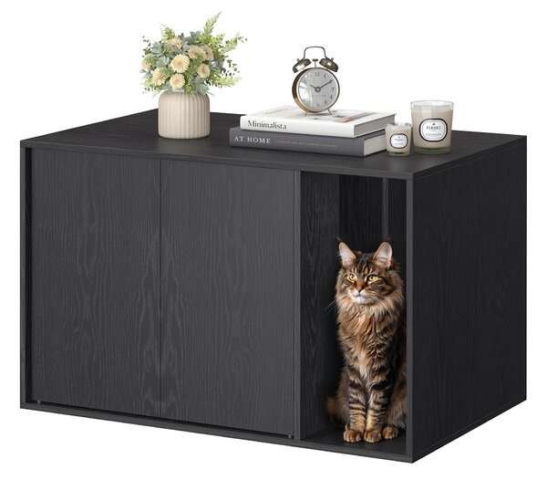 SONGMICS HOME Litter box con ante ad apertura automatica, montaggio senza attrezzi, per gatti di taglia grande, mobile per lettiera nero ebano