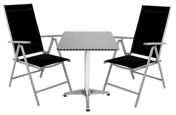 Set da bistrot 3 pezzi in alluminio - Tessuto argento/nero