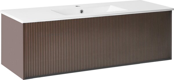 BELIANI Mobile da bagno sospeso in truciolato marrone con lavabo in Vetroceramica e vano portaoggetti da 120 cm, design moderno