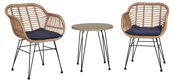 Happy Home Happy Home Set da balcone 3 pezzi Set da bistrot Set casual con cuscini HGS65-DBL blu scuro