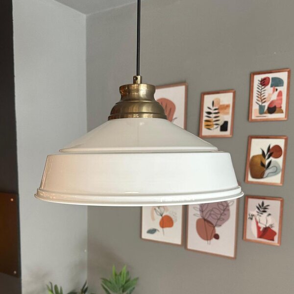 Lampada a sospensione Asletl Ø35 cm, lampada a sospensione industriale in metallo bianco-bianco
