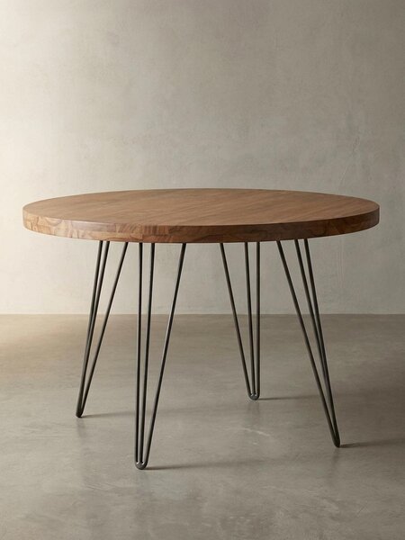 Tavolo da pranzo di design BAGLI rotondo Ø 120 x 78 cm in legno massello di sheesham, tavolo da pranzo in stile rustico marrone, tavolo per sala da pranzo, tavolo da cucina per 4 persone