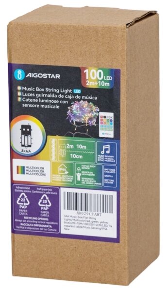 Aigostar - LED dimmerabile catena luminosa da esterno con sensore 100xLED/3xAA 12m multicolore + telecomando