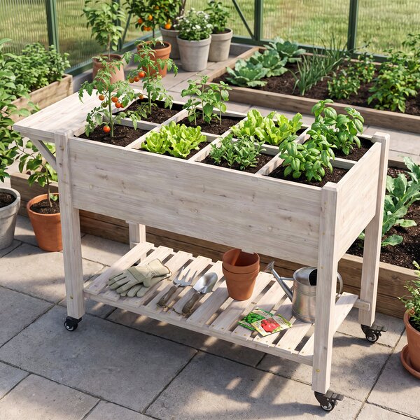 Outsunny Fioriera da Esterno a 8 Sezioni con Ripiano Laterale e Mensola in Legno di Abete, 123x54x87 cm, Legno | Aosom Italy