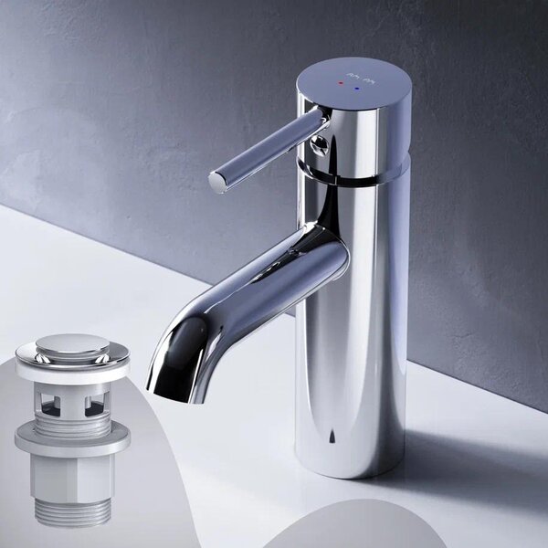AM.PM Rubinetto da bagno con scarico a scomparsa per lavabo Rubinetto da bagno cromato Rubinetto da lavabo con scarico a scomparsa Valvola in ottone da 1 1/4 di pollice Scarico