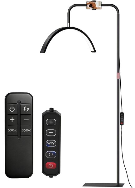 HOMCOM Lampada da Terra LED con Testa a Mezza Luna, Altezza e Temperatura Colore Regolabili, Telecomando, Nero | Aosom Italy