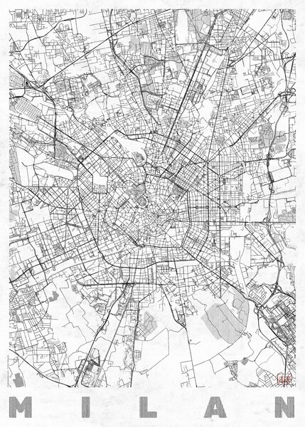 Mappa Milan, Hubert Roguski, (30 x 40 cm)