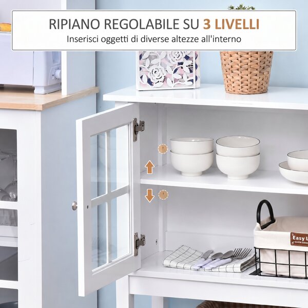 HOMCOM Credenza Cucina Moderna con 2 Ante in Vetro Temperato, Ripiano regolabile, 80x28x84 cm, Bianco | Aosom Italy