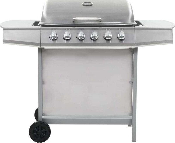 VidaXL Barbecue a gas a 6 fiamme in acciaio inox argento