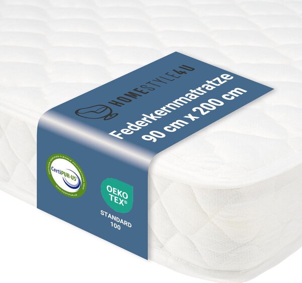 Homestyle4u Materasso a molle 90x200 | 15 cm | h3 Materasso comfort in tessuto bianco
