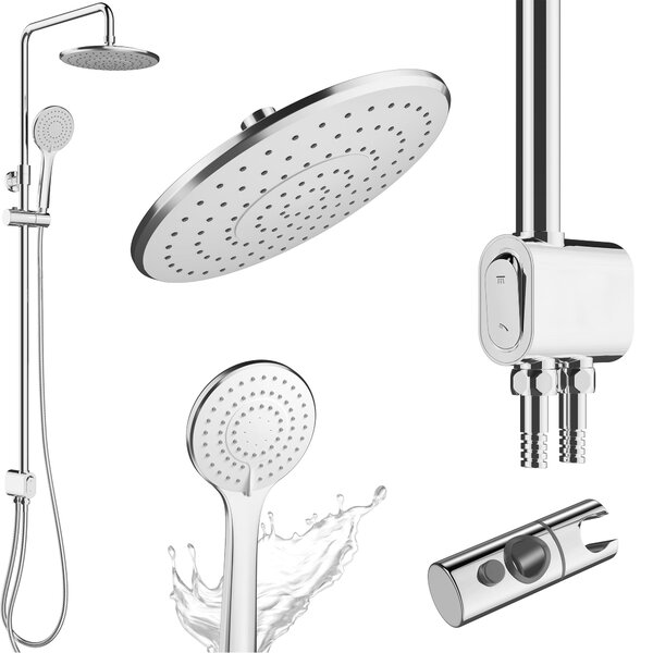Sistema doccia senza rubinetto in acciaio inox con pulsante - Set doccia wellness a risparmio idrico del 50% senza rubinetto - Set soffione - Con supporto a parete