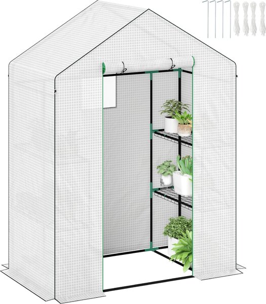 Serra Outsunny con porta scorrevole, finestra, ripiani, serra in plastica resistente all'inverno