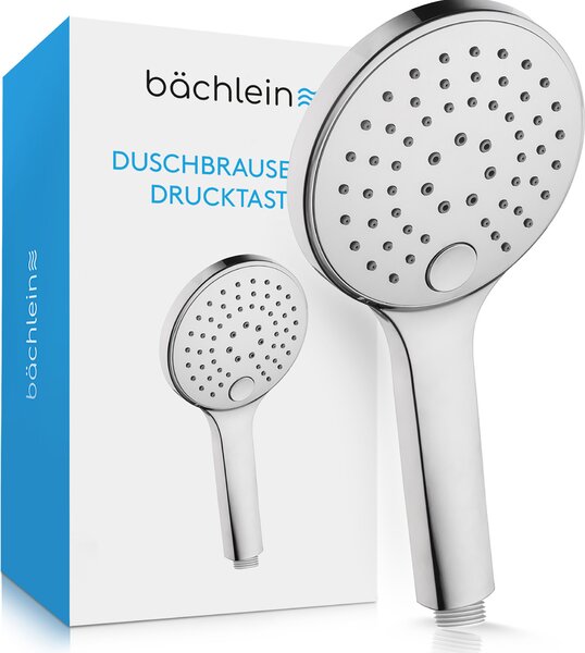 Soffione universale Bächlein - Soffione con 3 modalità di getto, facile da cambiare con il pratico pulsante - Soffione tondo cromato - Doccetta con attacco standard G 1/2"