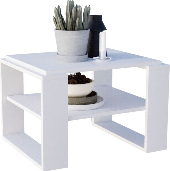 Raumhirsch: Tavolino da caffè, materiale in legno, forma rettangolare, stabile, colore bianco, dimensioni 44/54/63 cm
