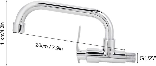 Rubinetto per lavello da parete, attacco G1/2, monocomando, 20 cm, per acqua fredda, da montare a parete
