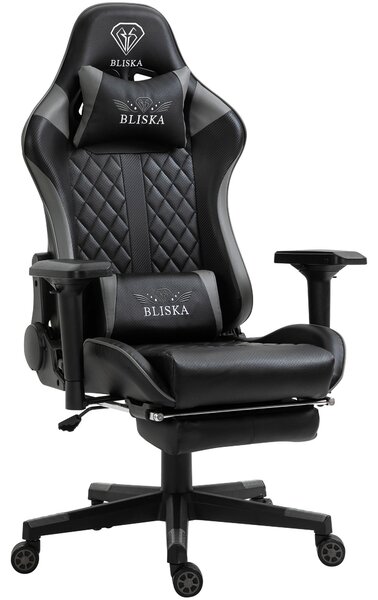 Poltrona da ufficio Chair Racing con poggiapiedi e braccioli ergonomici 4D, design sportivo ed ergonomico, colore: nero/grigio
