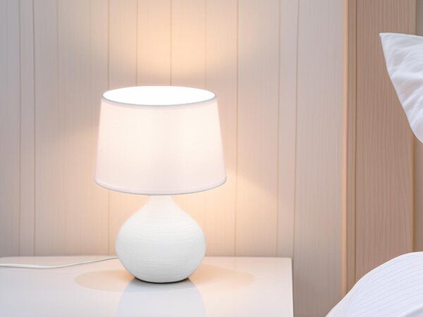 Lampada da tavolo a LED con base in Vetroceramica e paralume in tessuto bianco, lampada da comodino, altezza 29cm
