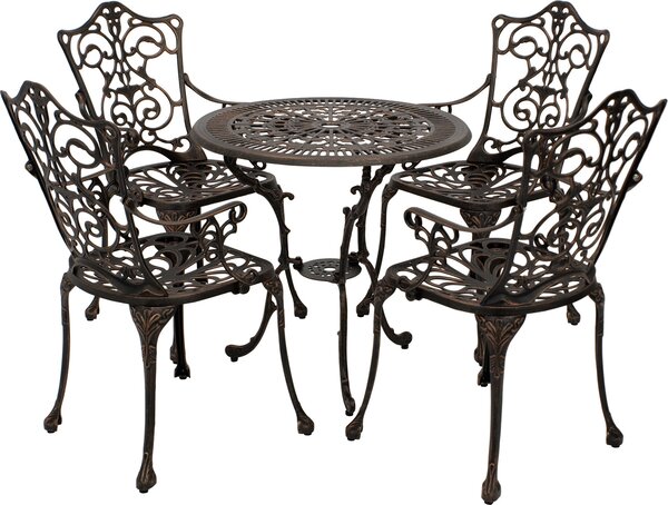 Set da giardino DEGAMO Bistroset in stile Art Nouveau, 5 pezzi, fusione di alluminio color bronzo anticato, resistente alle intemperie