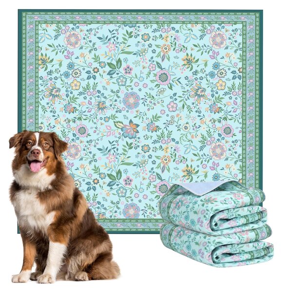 Set di 2 tappetini lavabili per cuccioli, dimensioni 122 x 122 cm, impermeabili, con motivo floreale