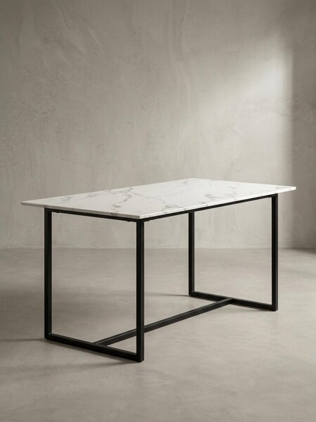 Tavolo da pranzo 180x90x76 cm, tavolo da cucina bianco effetto marmo, moderno, tavolo da pranzo grande, tavolo da pranzo rettangolare, tavolo da pranzo con gambe in metallo
