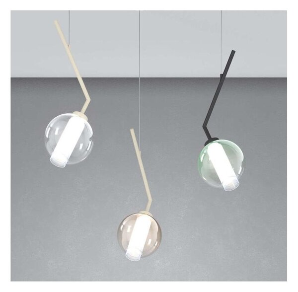 V-LINE SOSPENSIONE SINGOLA ORIGINALE E MODERNA METALLO NERO O SABBIA CON VETRI COLORATI LAMPADINA ATTACCO E27