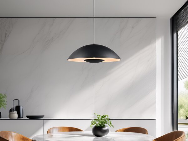 Lampada a sospensione VARYA paralume nero, illuminazione indiretta tavolo da pranzo Ø 50cm