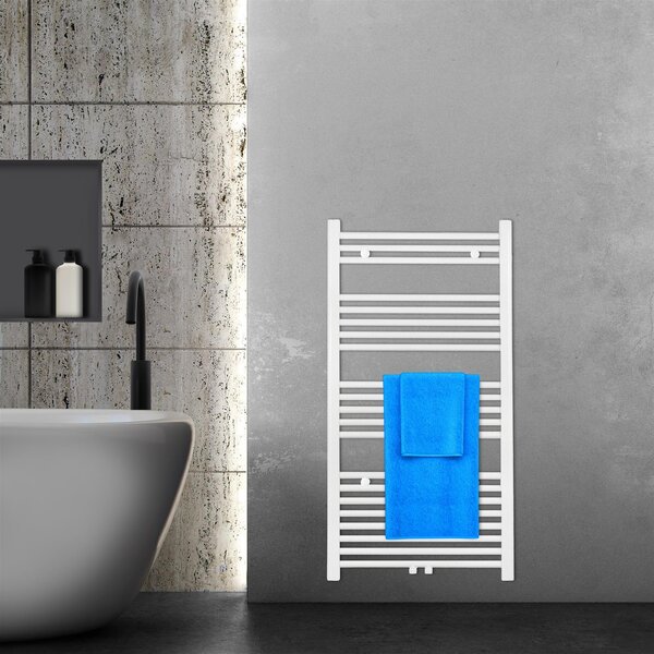 VILSTEIN radiatore da bagno, radiatore da bagno, radiatore per asciugamani attacco laterale e attacco centrale, radiatore piatto, radiatore da bagno piatto, radiatore per asciugamani da bagno, bianco, 536W, 115x60 cm