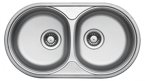 Lavello in acciaio inossidabile, 78x44 cm, da incasso. Lavello da cucina in acciaio inossidabile, con due vasche