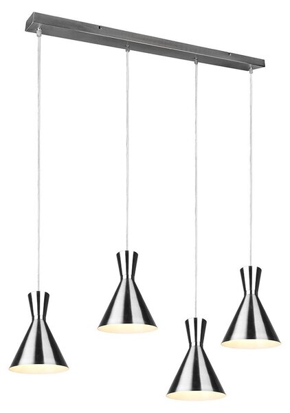 Lampada a sospensione, metallo, finitura nichel opaco, 4 luci, altezza 150 cm