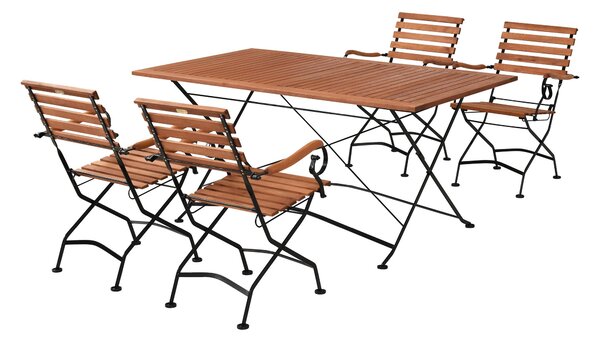 Set di mobili da giardino Merxx Schlossgarten 5 pezzi, 4 poltrone pieghevoli, tavolo pieghevole 160 x 90 cm - acciaio piatto con eucalipto
