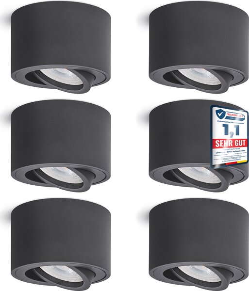 Linovum 6x SMOL faretto da superficie piccolo rotondo piatto orientabile in grigio antracite - faretto da soffitto con modulo LED bianco neutro