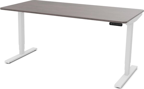 Scrivania ASSMANN regolabile elettricamente in altezza Y-Line Curved in calcestruzzo a vista bianco antracite, 180x80cm, funzione memoria, motorizzazione a 2 ripiani
