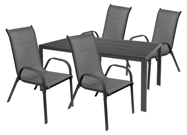 Set da giardino, mobili da esterno, 5 pezzi, 160x90 cm. Tavolo non in legno, sedie impilabili