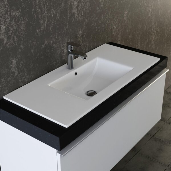 Lavabo da incasso in Vetroceramica VILSTEIN, 92 cm, bianco, con troppopieno, lavabo da incasso, lavabo da appoggio