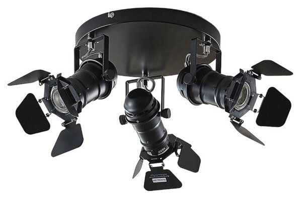 Faretto da soffitto Lindby Tilen, 3 luci, nero, metallo, Ø 54 cm